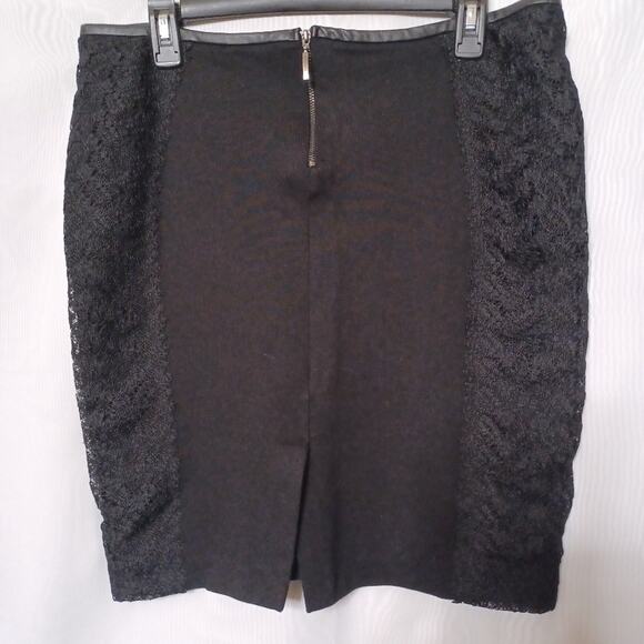 ZARA BASIC Black Skirt With Lace Trim & Faux Leather Waist. Size XL - Picture 9 of 11